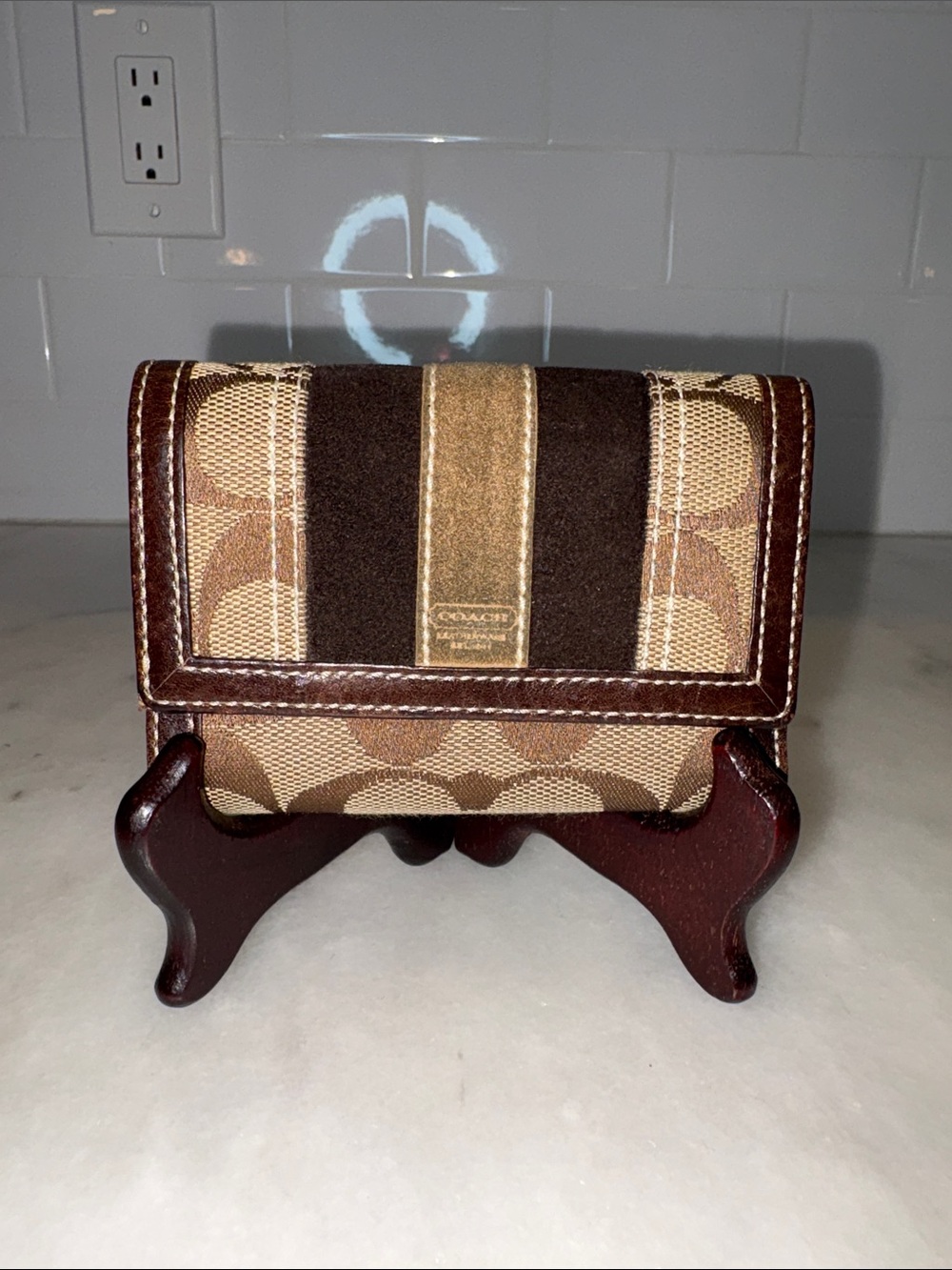 COACH Signature Jacquard Logo Trifold Compact Wallet